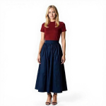 Navy Smocked Waist Maxi Skirt