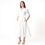 Lustrous Tie-Waist White Midi Dress