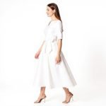Lustrous Tie-Waist White Midi Dress - Image 4