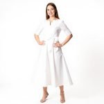 Lustrous Tie-Waist White Midi Dress - Image 3