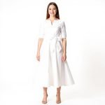 Lustrous Tie-Waist White Midi Dress - Image 2