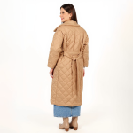 Camel Quilted Longline Coat - Image 6