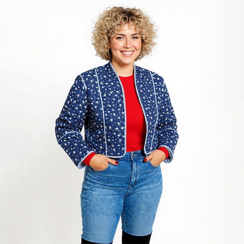 PicjamDownload-82 Midnight Blue Quilted Crop Jacket - Image 1