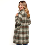 Olive Plaid Longline Coat - Image 3