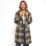 Olive Plaid Longline Coat - Image 2