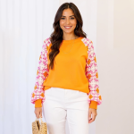 Bright Crochet Sleeve Knit Sweater - Image 3