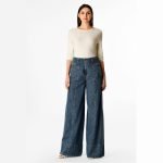 Retro Blue Wide-Leg Denim Trousers - Image 4