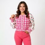 Gingham Embroidered Cardigan