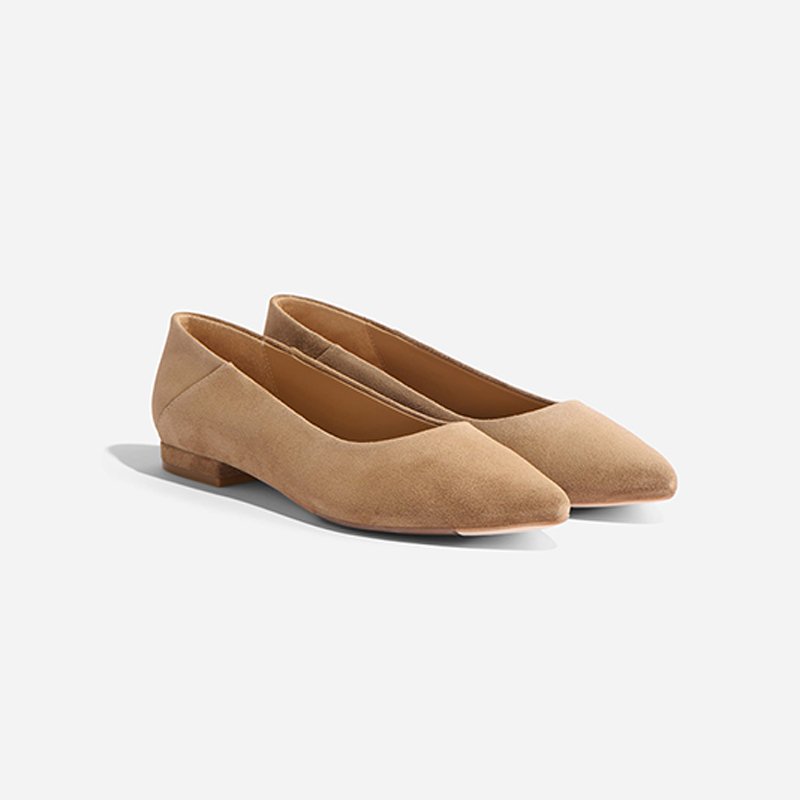 WF-0724-TPS_Pair_Front_31268-1 Fina Sleek Pointed Flats Taupe Suede - Image 1