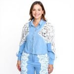 Sky Lace Patch Denim Shirt - Image 5