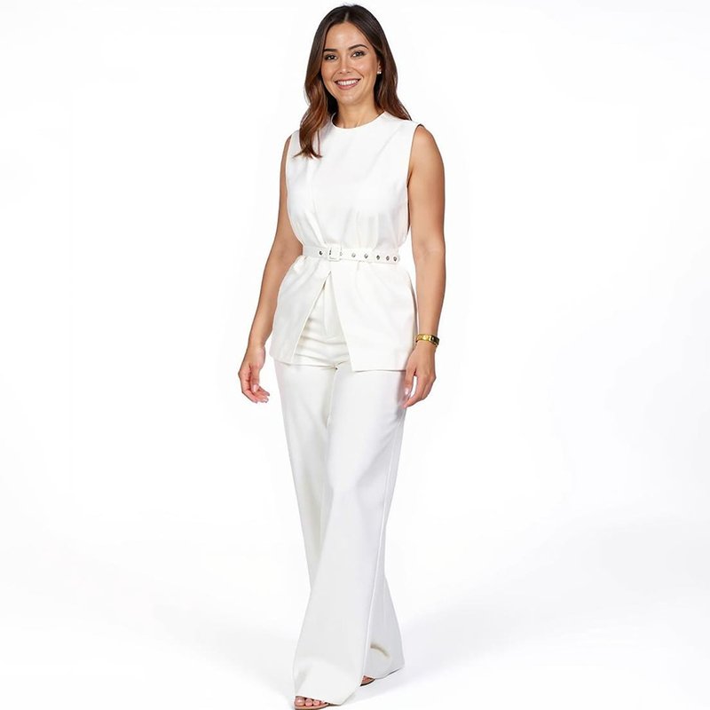 IMG_3230 Sleek White Belted Sleeveless Top - Image 1
