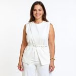 Sleek White Belted Sleeveless Top - Image 5