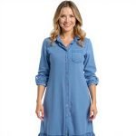 Dusty Blue Tiered Long Shirt Dress - Image 3