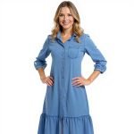 Dusty Blue Tiered Long Shirt Dress - Image 5