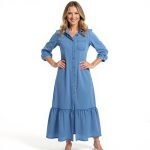 Dusty Blue Tiered Long Shirt Dress - Image 2