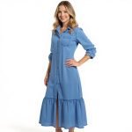 Dusty Blue Tiered Long Shirt Dress - Image 4