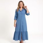 Dusty Blue Tiered Long Shirt Dress