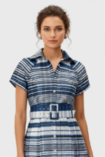 Sapphire Belted Plaid Shirt Dress - Image 4