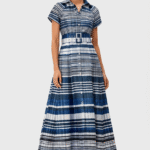 Sapphire Belted Plaid Shirt Dress