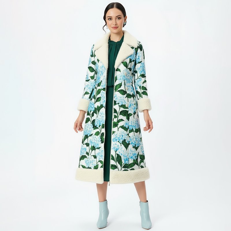 PicjamDownload-12 Blue Floral Longline Shearling Coat - Image 1
