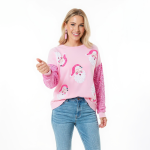 Pink Santa Sequin Sleeve Pullover - Image 3