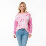 Pink Santa Sequin Sleeve Pullover