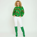 Elf Pattern Green Christmas Sweater - Image 2