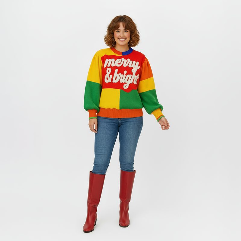 PicjamDownload-2025-09-13T004110.303 Color Block Merry & Bright Christmas Sweater - Image 1