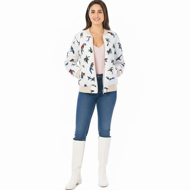 PicjamDownload-2025-09-13T230037.052 Tropical Parrot Print Bomber Jacket - Image 1