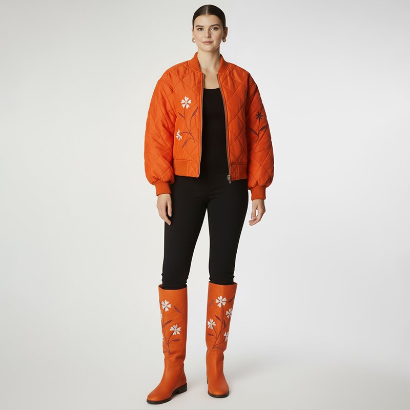 PicjamDownload-2025-09-13T235136.109 Orange Floral Quilted Bomber Jacket - Image 1
