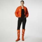 Orange Floral Quilted Bomber Jacket - Image 2