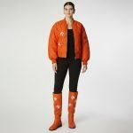 Orange Floral Quilted Bomber Jacket - Image 3