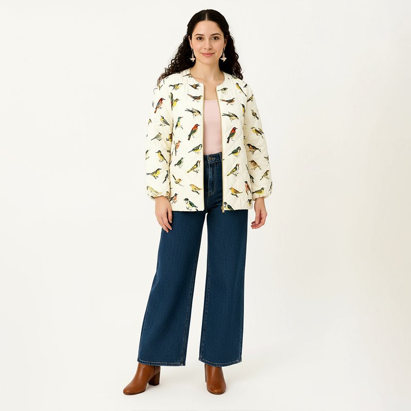 PicjamDownload-2025-09-14T014621.950 Bird Print Quilted Longline Jacket - Image 1