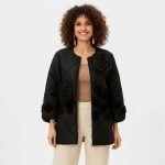 Black Quilted Floral Bomber Jacket - Image 4