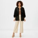 Black Quilted Floral Bomber Jacket - Image 3