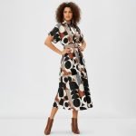 Geometric Print Belted Midi Dress - Image 2