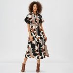 Geometric Print Belted Midi Dress