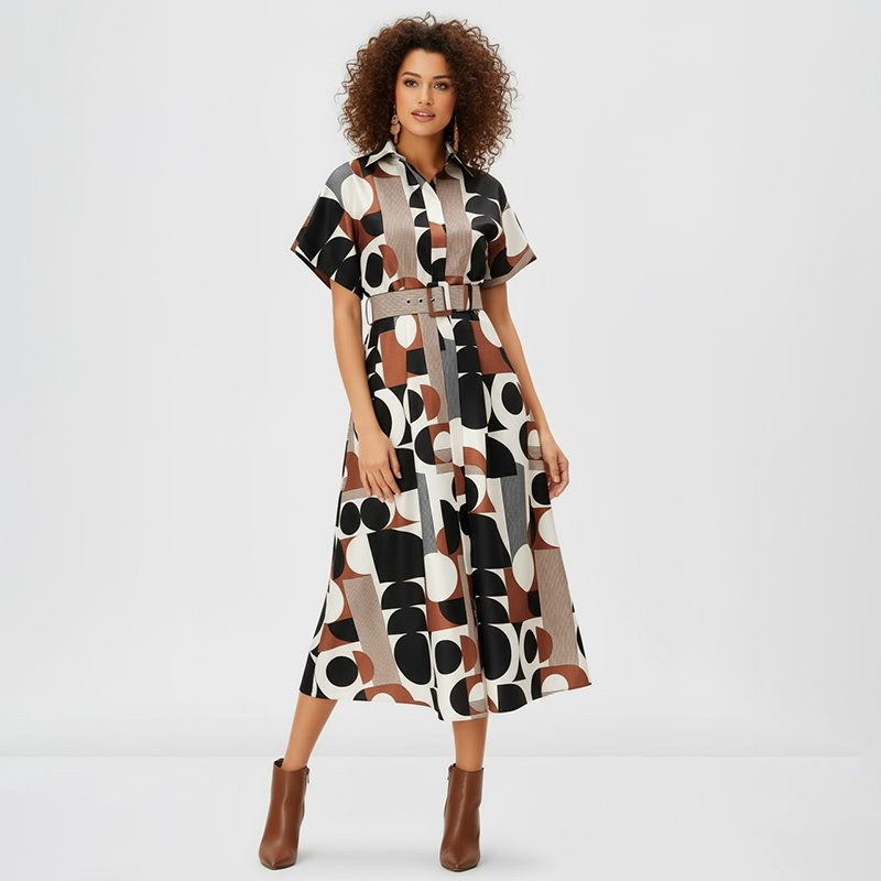 PicjamDownload-2025-09-16T000424.247 Geometric Print Belted Midi Dress - Image 1