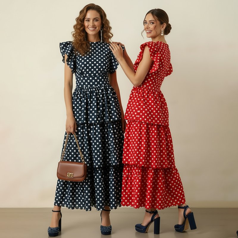 PicjamDownload-2025-09-16T022317.638 Navy Polka Dot Tiered Maxi Dress - Image 1