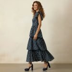 Navy Polka Dot Tiered Maxi Dress - Image 6