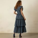 Navy Polka Dot Tiered Maxi Dress - Image 7
