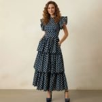 Navy Polka Dot Tiered Maxi Dress - Image 2