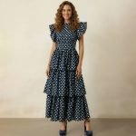 Navy Polka Dot Tiered Maxi Dress - Image 4