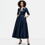 Navy Embroidered Satin Maxi Dress - Image 2