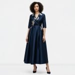 Navy Embroidered Satin Maxi Dress - Image 4