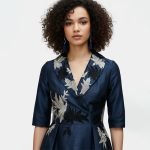 Navy Embroidered Satin Maxi Dress - Image 6