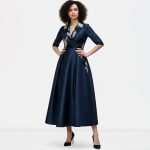 Navy Embroidered Satin Maxi Dress - Image 3