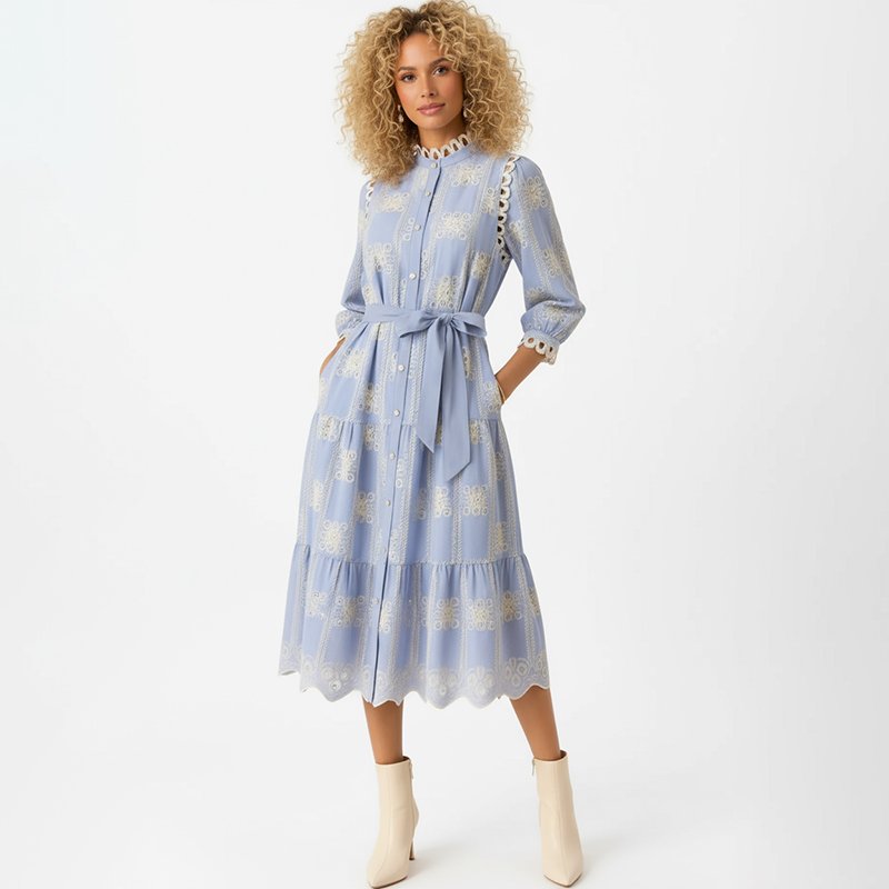 PicjamDownload-2025-09-21T080946.240 Sky Blue Embroidered Midi Dress - Image 1