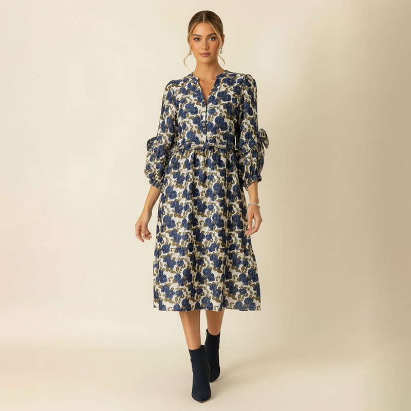 PicjamDownload-2025-09-21T082133.976 Blue Floral Puff Sleeve Midi Dress - Image 1