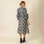 Blue Floral Puff Sleeve Midi Dress - Image 5